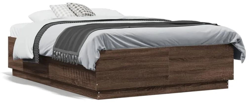 3209652 vidaXL Cadru de pat cu LED, stejar maro, 135x190 cm, lemn prelucrat