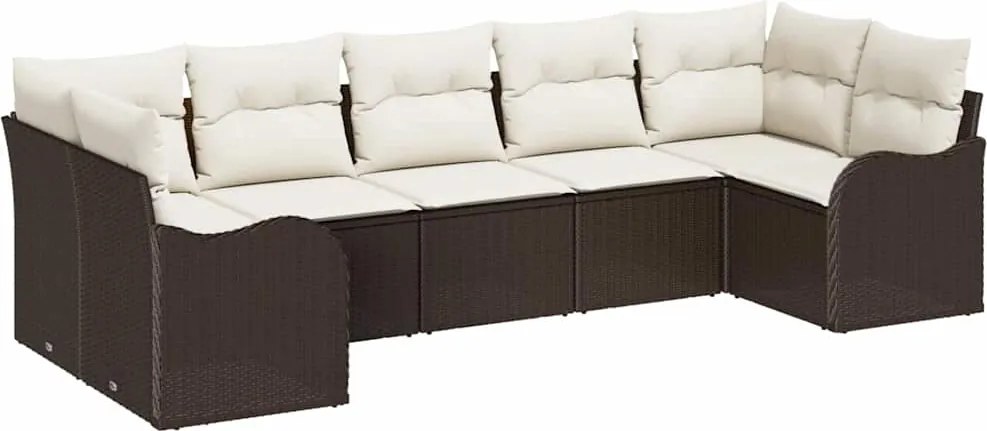 vidaXL Set de canapele pentru grădină 7 pcs maro și alb Rattan poli