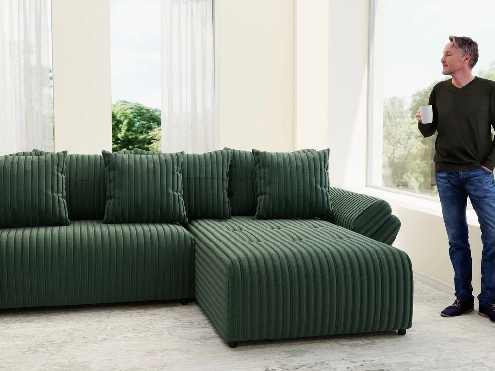 Colțar extensibil dumonde cu ladă de depozitare si sezut confortabil din spuma high-density, Berlin U Ambience Green 380x180 cm