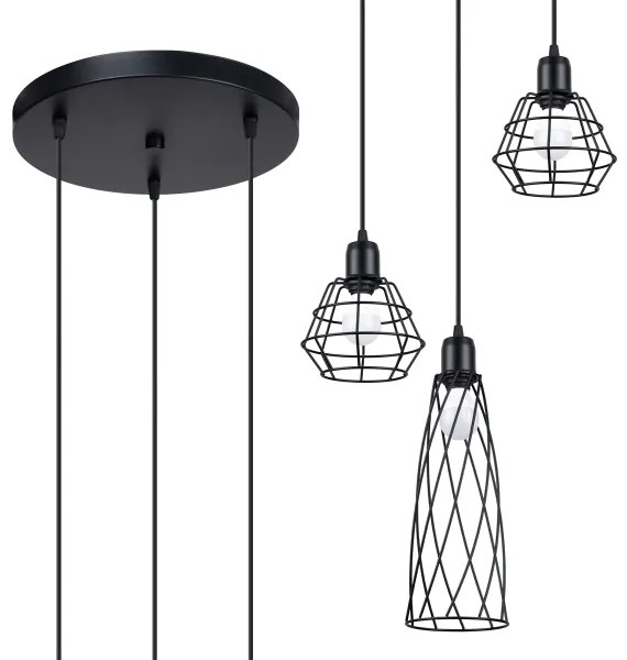 Lustră pe cablu Sollux SL.1166 SUBA 3xE27/15W/230V negru