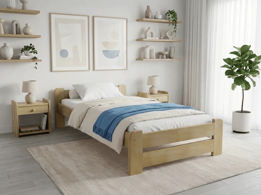 Pat de o persoana Emily 90x200 cm, pin Saltele: Cu saltele Deluxe 10 cm, Somiera pat: Cu lamele drepte