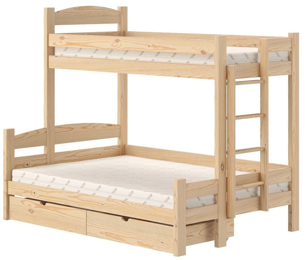 Pat supraetajat Lovic 90x200/120x200 cu sertare dreapta - pin