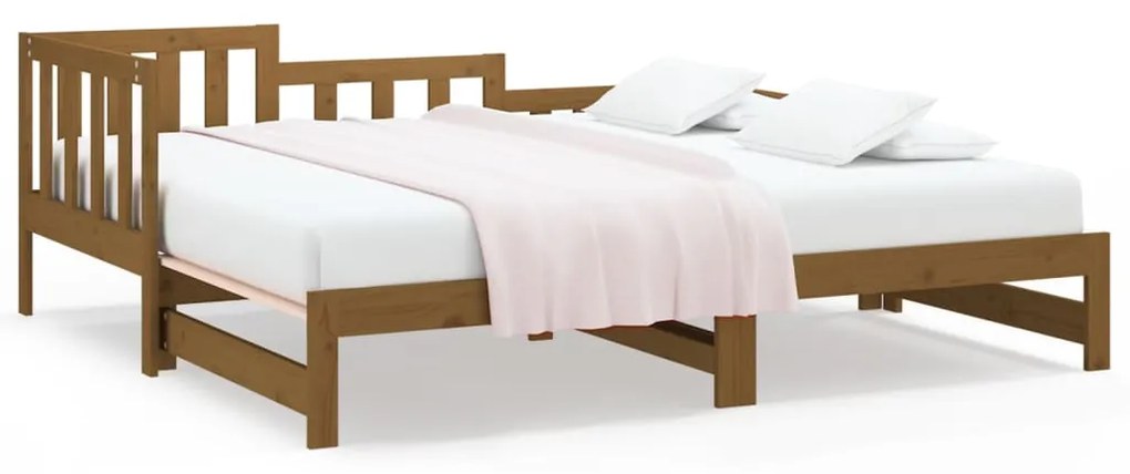 820749 vidaXL Pat de zi extensibil maro miere 2x(90x190) cm lemn masiv de pin