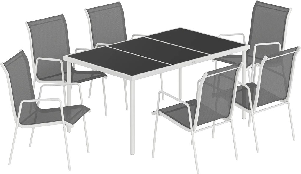 Outsunny Set de Grădină 7 Piese: Masă Dreptunghiulară și 6 Scaune Stivuibile | Aosom Romania