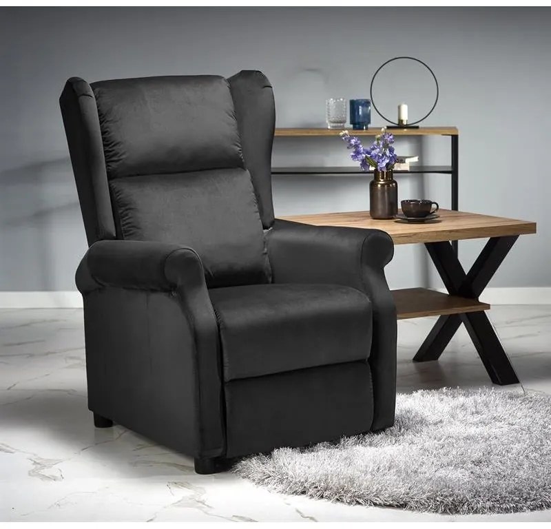 Fotoliu Recliner AGUSTIN 2 Catifea Negru