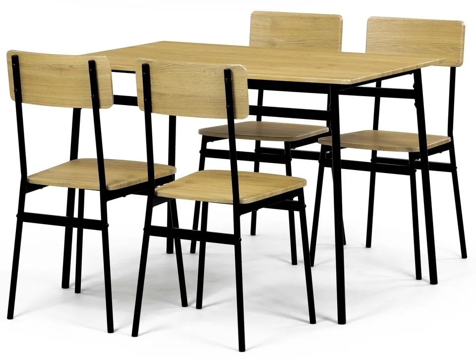 Set de masă Industrial cu 4 scaune, 110 x 70 x 76cm, stejar sălbatic