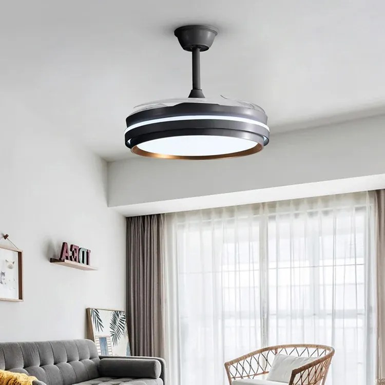 Lustra cu ventilator, ESC-417YY BK, design modern, Negru