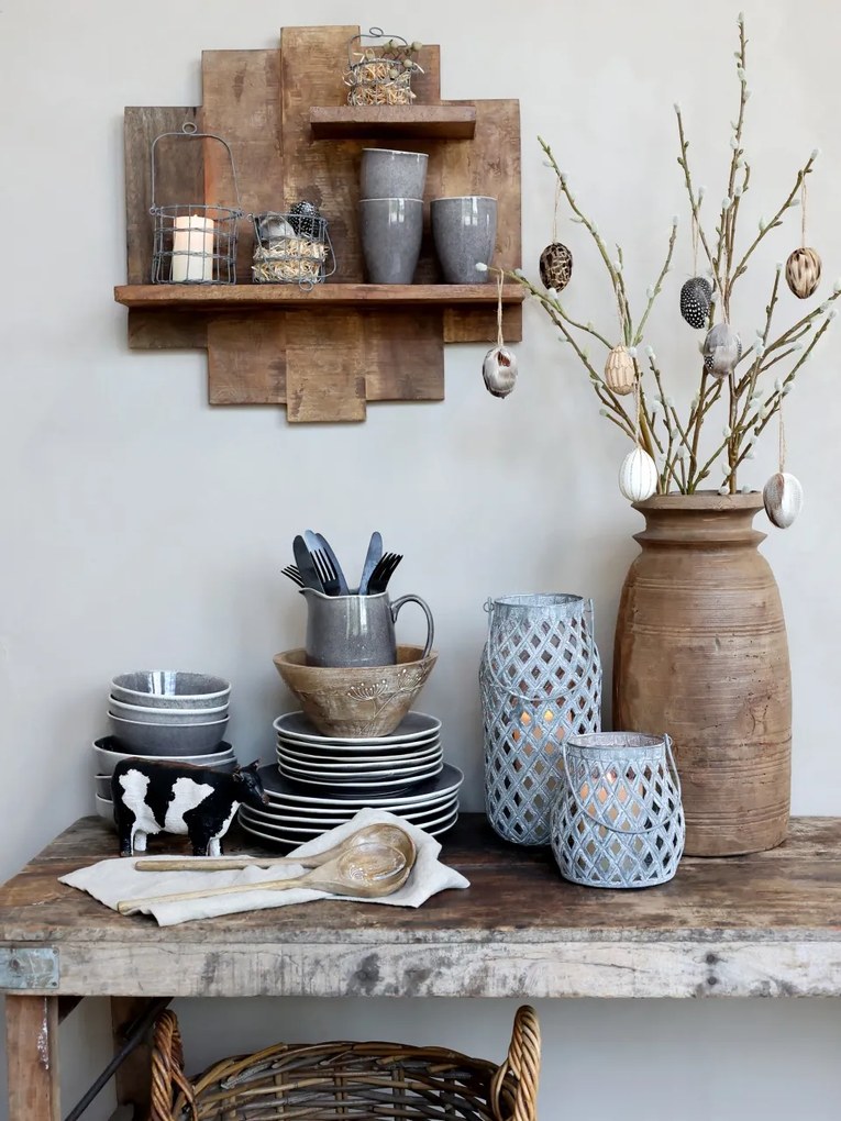 Etajeră de perete din lemn reciclat, design geometric, Grimaud