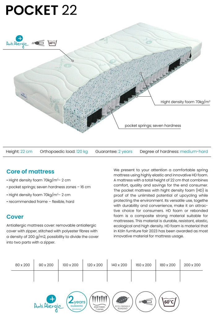 Saltea cu arcuri Pocket 200x180 cm. 1097724