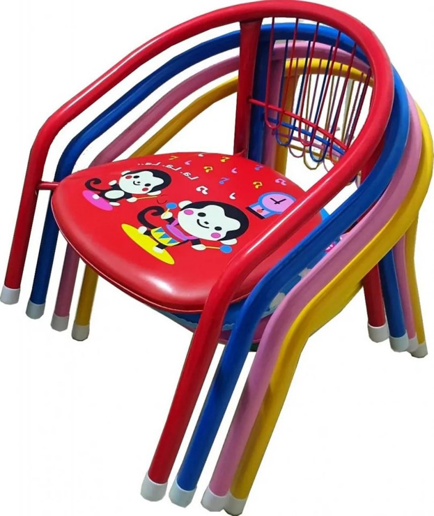 Set 4 scaune metalice pentru copii Novokids™ Little chair , Sezut moale cu sunete, Pentru interior si exterior, Dimensiuni 36x36x34 cm , Vopsea