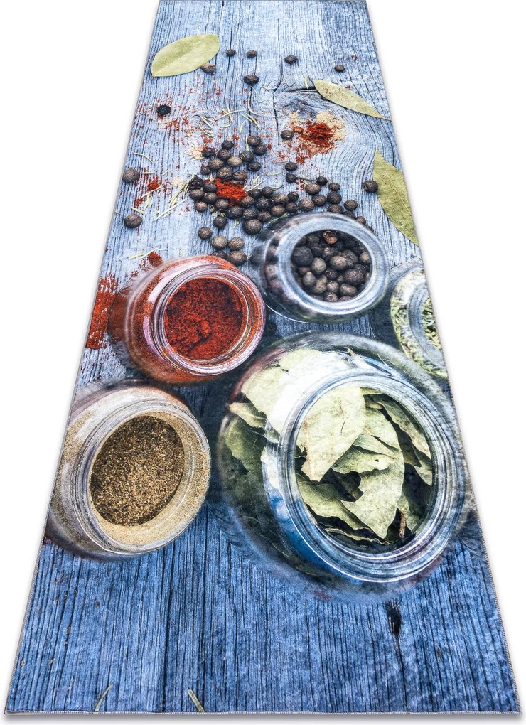 ANDRE 33550 covor lavabil condimente bucatarie, anti-alunecare - albastru / verde