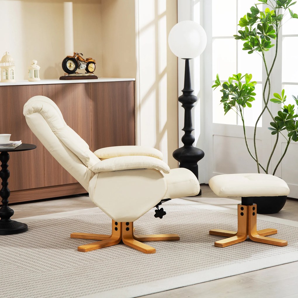 HOMCOM Fotoliu relax cu husă de picioare fotoliu de relaxare pivotant 360° spătar înclinabil încărcare 120 kg crem | Aosom Romania