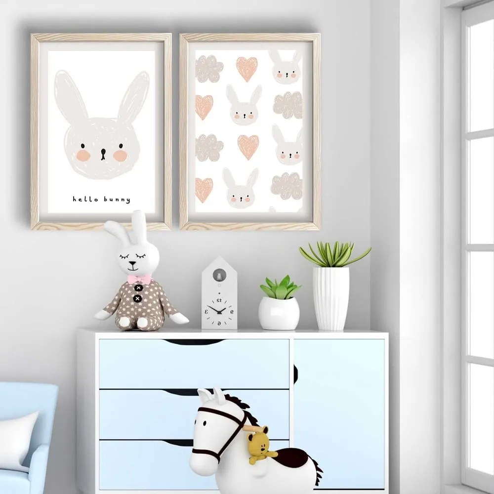 Tablouri pentru copii 2 buc. 38x53 cm Hello Bunny - Wallity