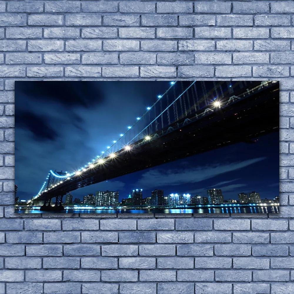 Tablou pe sticla Bridge City Arhitectura Negru Albastru