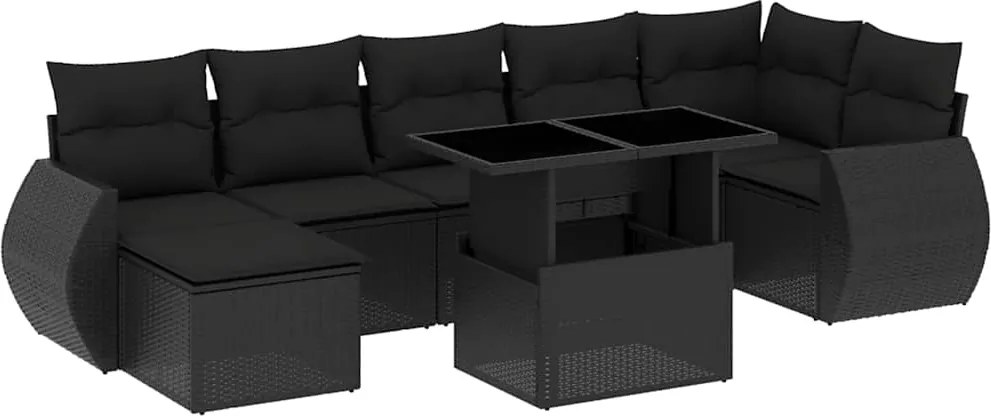 vidaXL Set mobilier de grădină cu perne, 8 piese, negru, poliratan