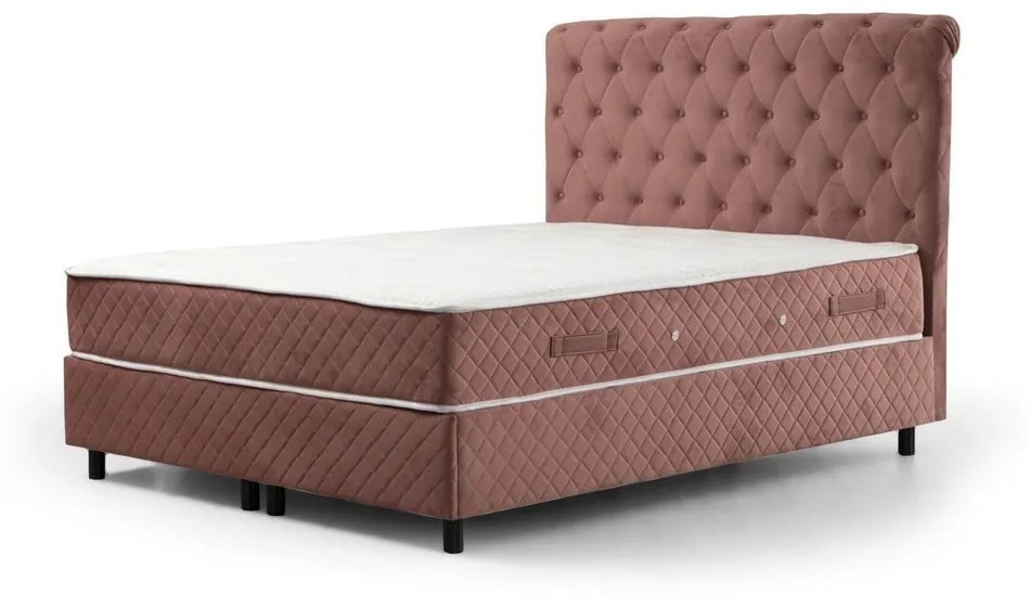 Pat boxspring roz cu spațiu de depozitare 140x200 cm Sonata – Kalune Design