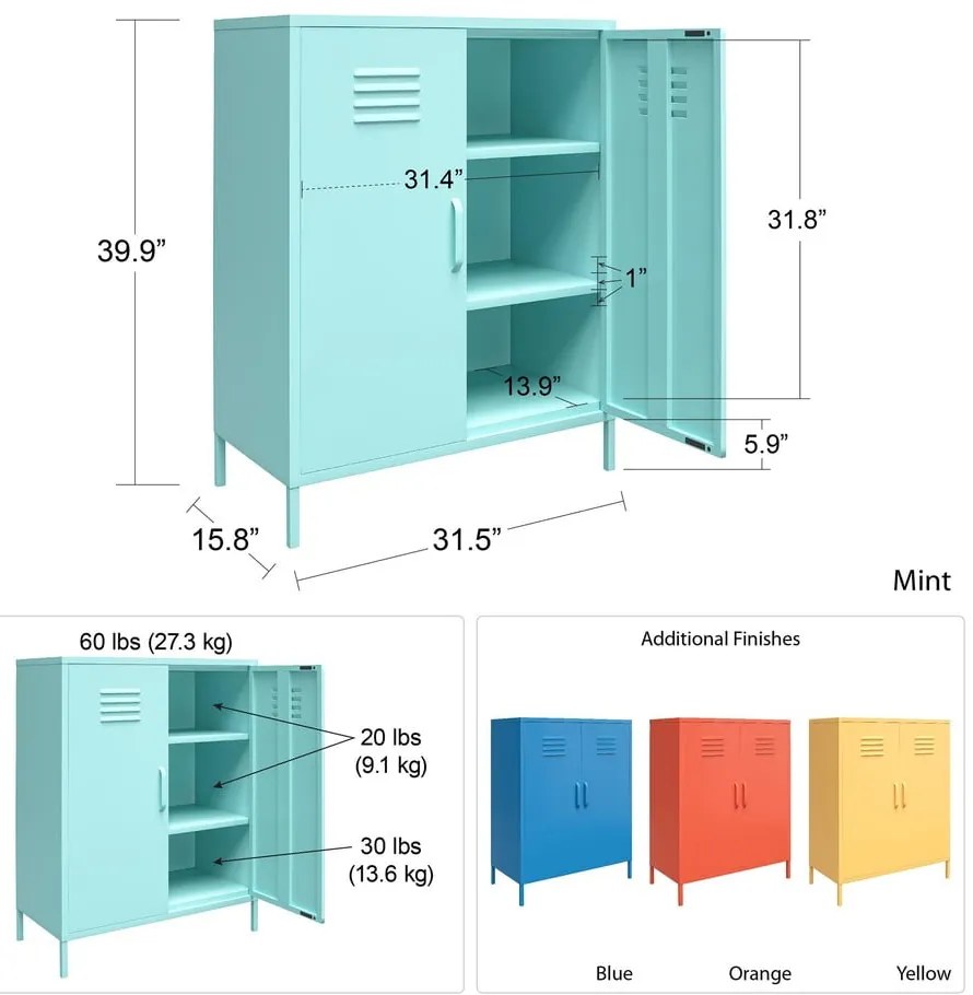 Dulap metalic albastru Novogratz Cache, 80 x 102 cm