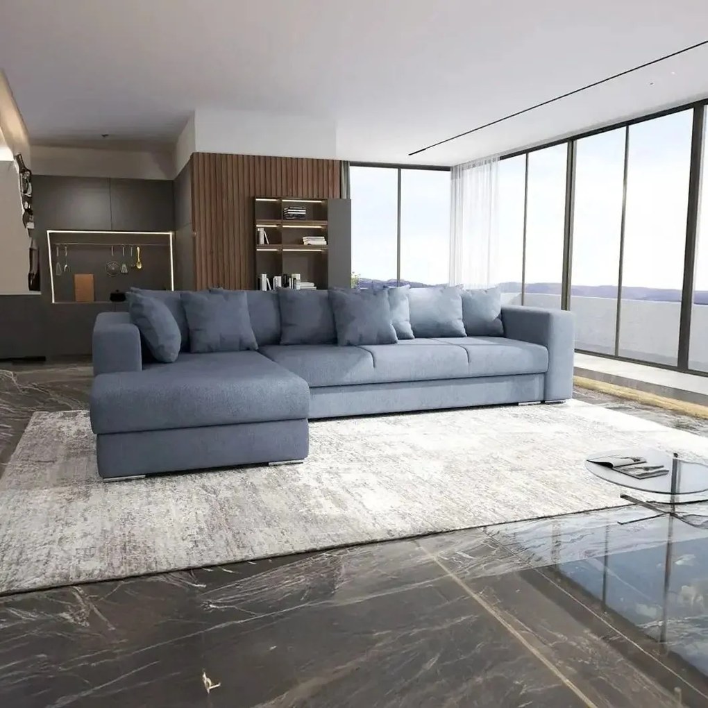 Colțar extensibil dumonde cu ladă de depozitare si sezut confortabil din spuma high-density, Gloria Enjoy Antracit 320x183 cm