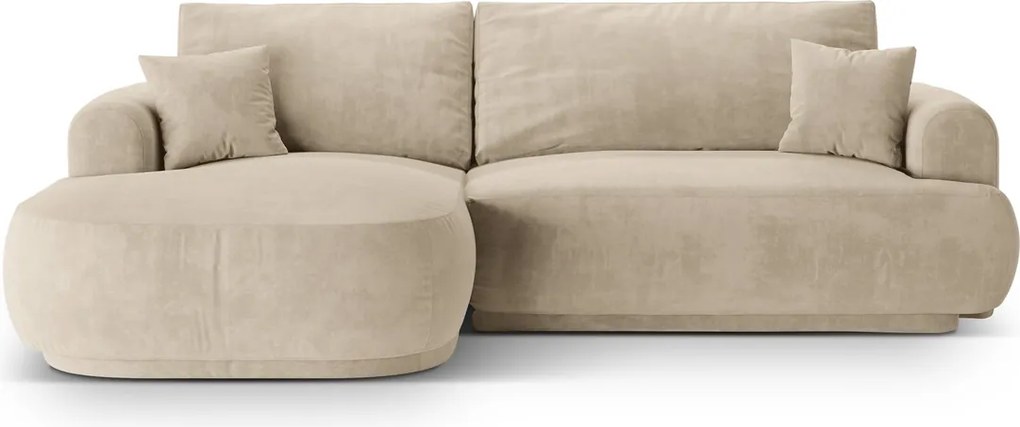 Coltar extensibil stanga 5 locuri, modular, cu lada depozitare, Ella, Micadoni Home, 271x174x94 cm, catifea, bej deschis