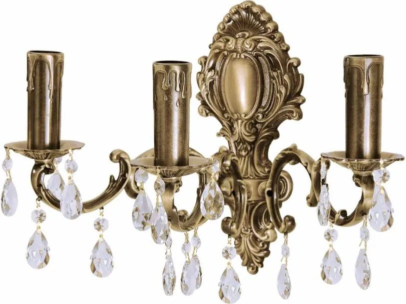 Aplica de perete 3 brate din alama si cristal Venezia