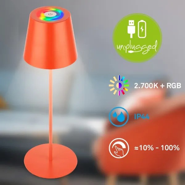 Briloner 7510012-LED RGB dimabilă lampă de masă CALIDA 2,5W/5V IP44 1200mAh portocalie