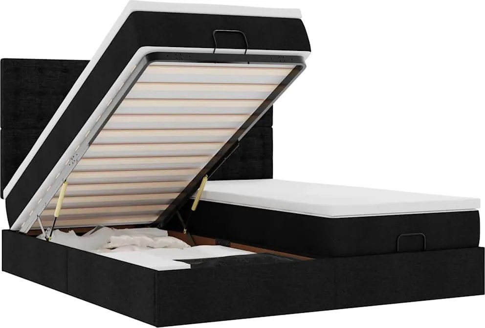 vidaXL Cadru de pat otoman cu saltele, material negru 160x200cm