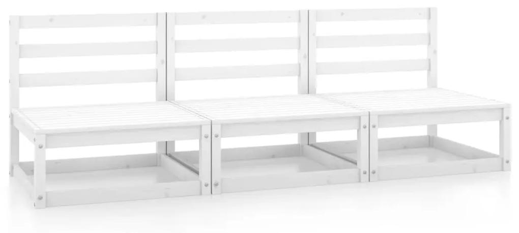 Canapele de mijloc pentru gradina, 3 buc., alb, lemn masiv pin Alb, Canapea de mijloc (3 buc.), 1