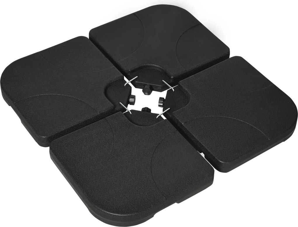Outsunny Bază Umbrelă 4 Piese HDPE, Umplere cu Apă/Nisip, Suport Umbrelă cu Conectori, 104x104x7.5 cm, Negru | Aosom Romania