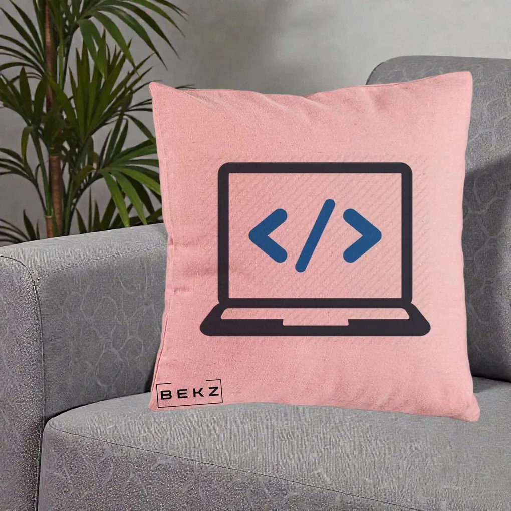 Perna Personalizata Laptop Cod HTML, 40x40 cm, Roz, Husa Detasabila, Perna Inclusa, BEKZ®