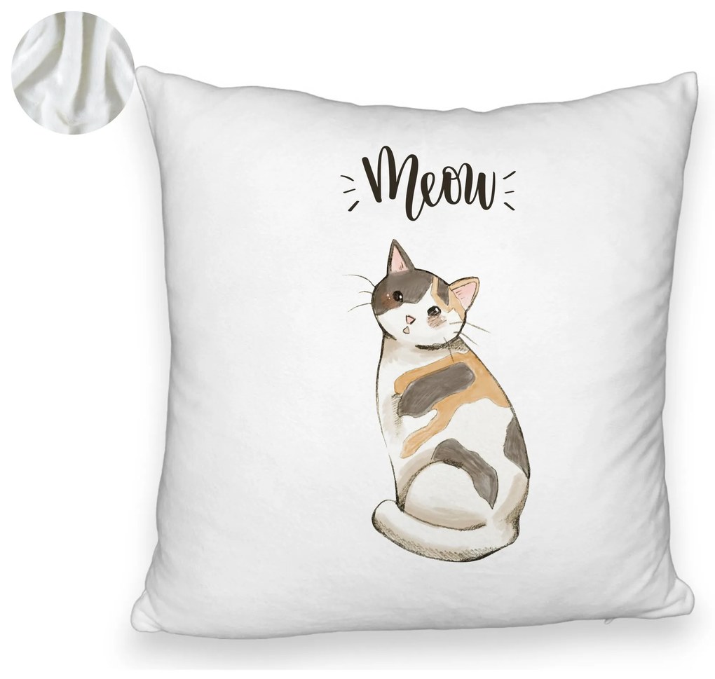 Perna Decorativa Fluffy, Model Meow, 40x40 cm, Alba, Husa Detasabila, Burduf