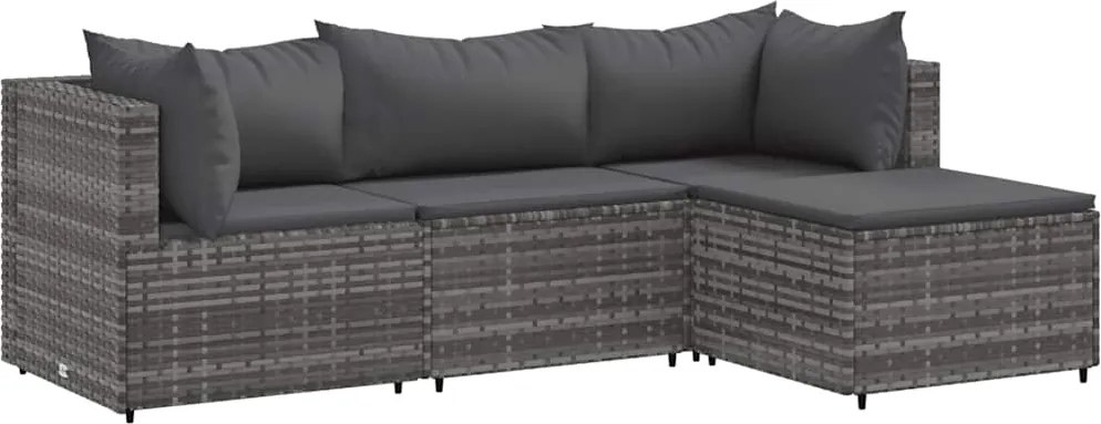 vidaXL Set mobilier de grădină cu perne, 4 piese, gri, poliratan