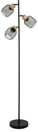 Brilagi - Lampă de podea BASKLITE 3xE27/15W/230V lemn de cauciuc/negru