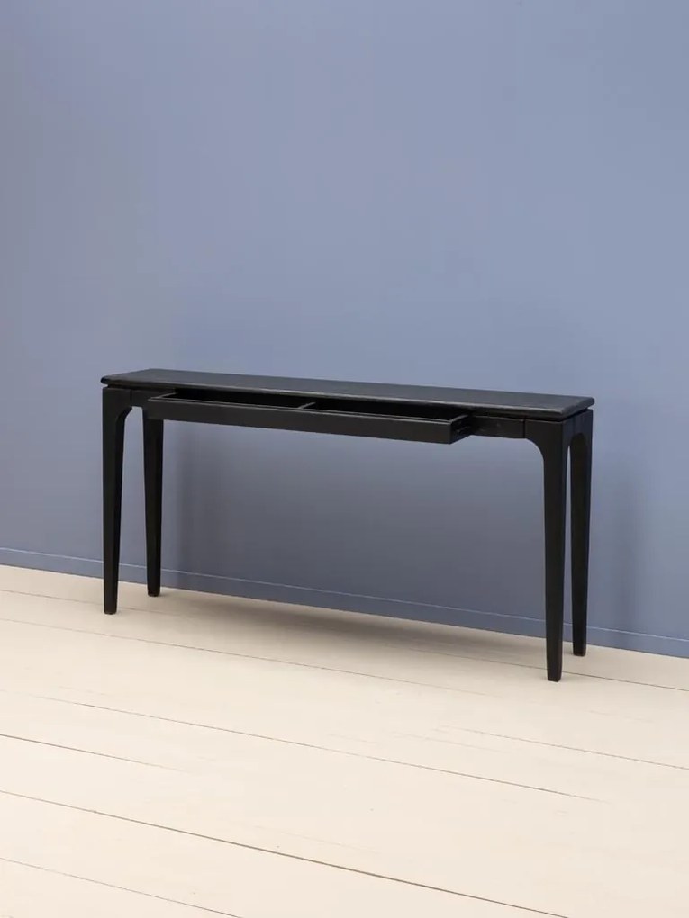 Consolă din lemn de mango, negru, finisaj satinat, 140.5×28×71 cm, „Upsilon"