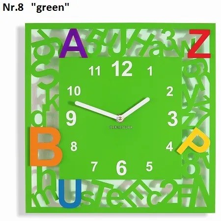 Ceas pătrat pentru copii cu litere Verde