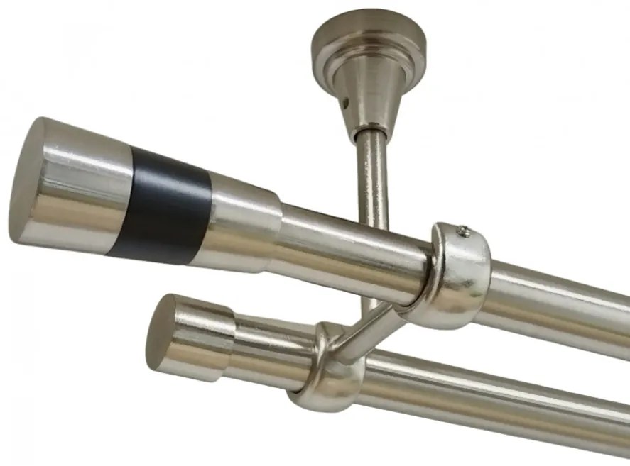 Galerie dubla valeo negru fara inele prindere tavan 19/19 mm inox (Alege marime: 180 cm)