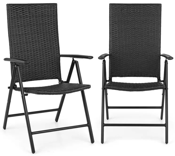 Estoril, scaun de gradină, polyratan, aluminiu, 7 niveluri, pliabil, negru