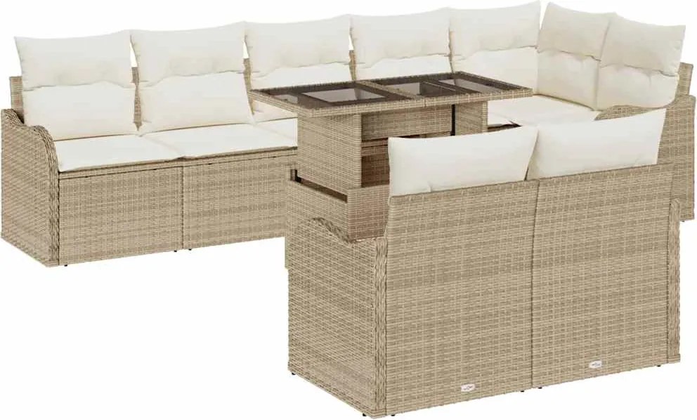vidaXL Set de canapele pentru grădină cu pernă 9 pcs Bej Rattan poli