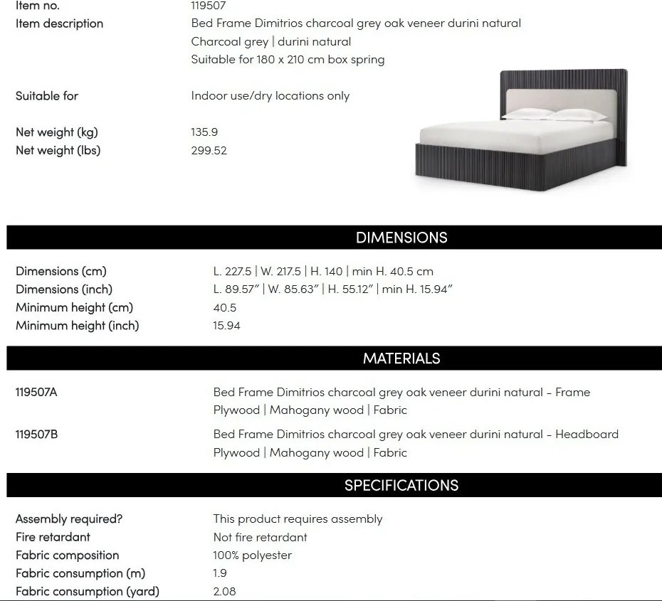 Pat dublu design LUX Dimitrios 180x210cm, gri carbune