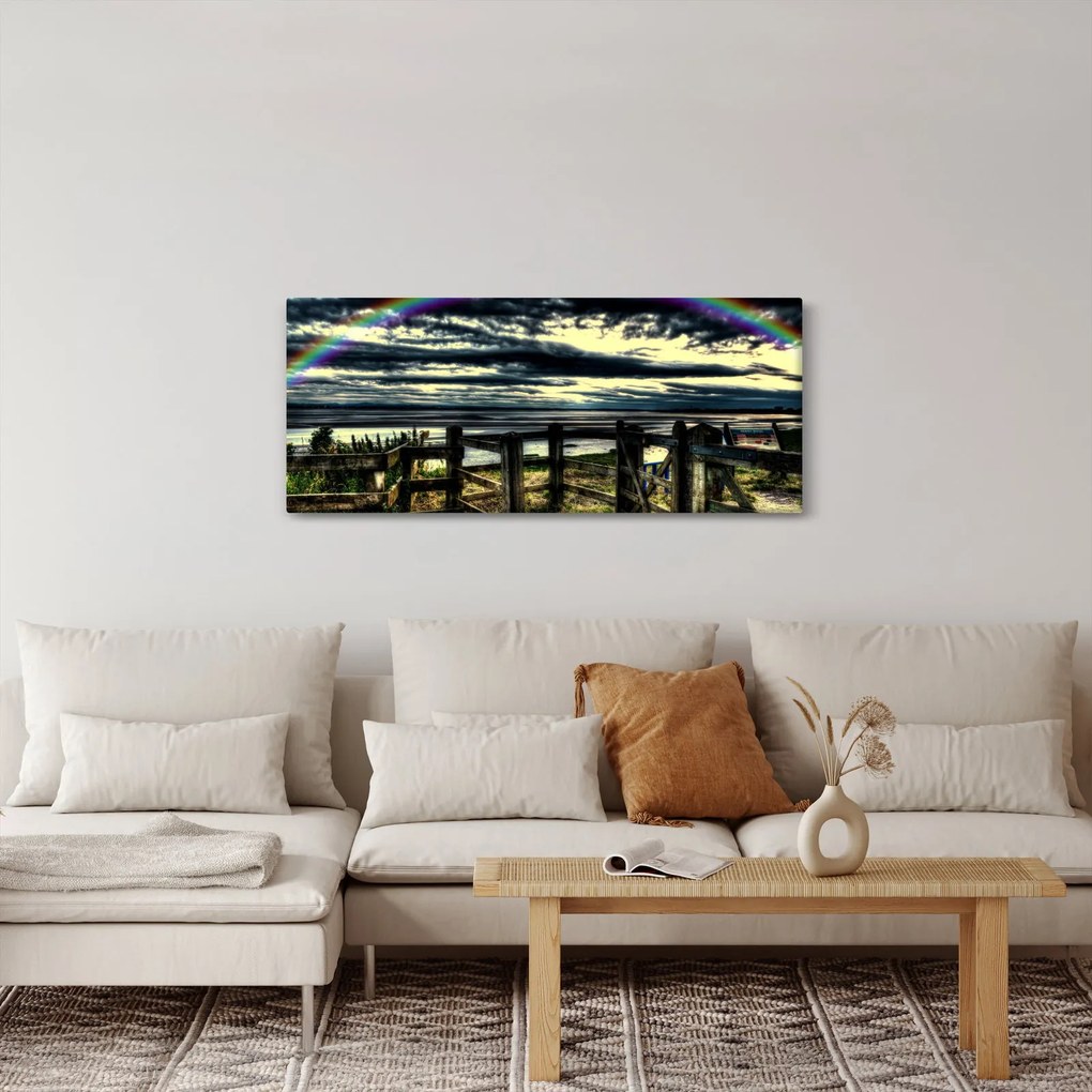 Tablou cu curcubeu deasupa mării (120x50 cm)
