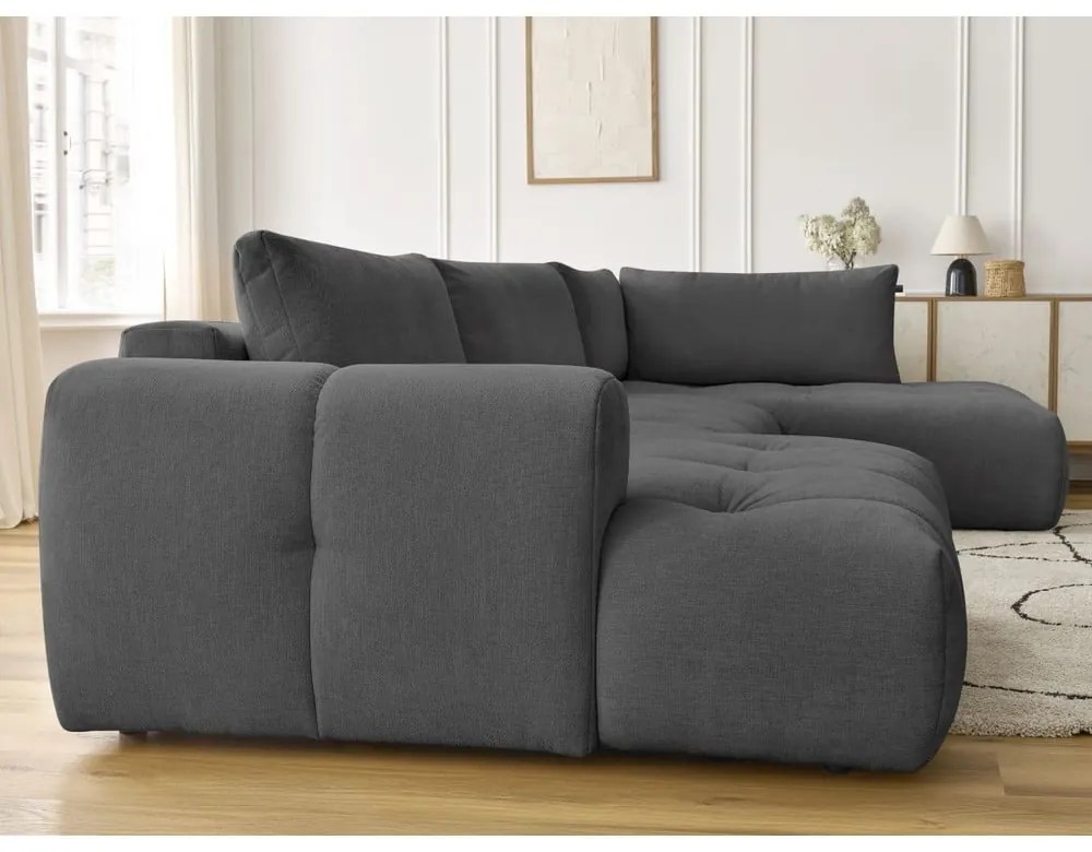 Colțar gri închis extensibil/cu spațiu de depozitare (cu colț pe partea dreaptă/în formă de "U") Fuji – Bobochic Paris