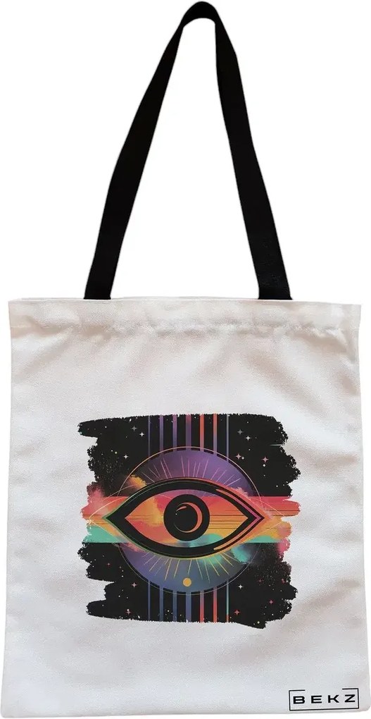 Sacosa de Panza pentru Cumparaturi, Geanta Tote, model Celestial Eye 17, Cu fermoar, 38x34.5 cm, Alba, BEKZ®