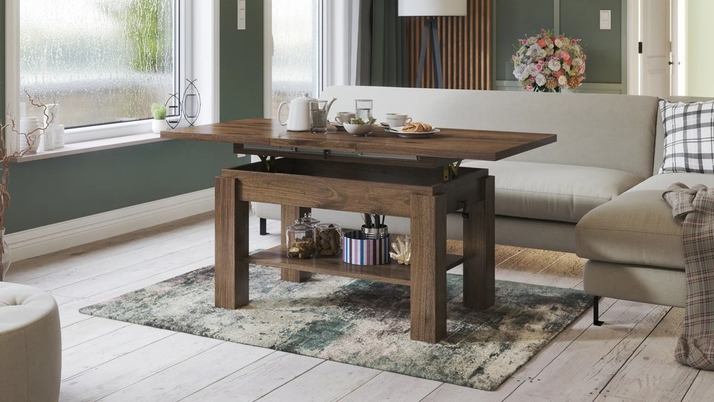 Mazzoni ASTORIA Nuc Elegant - MĂSUȚĂ EXTENSIBILĂ MĂSUȚĂ DE CAFEA CU RAFT