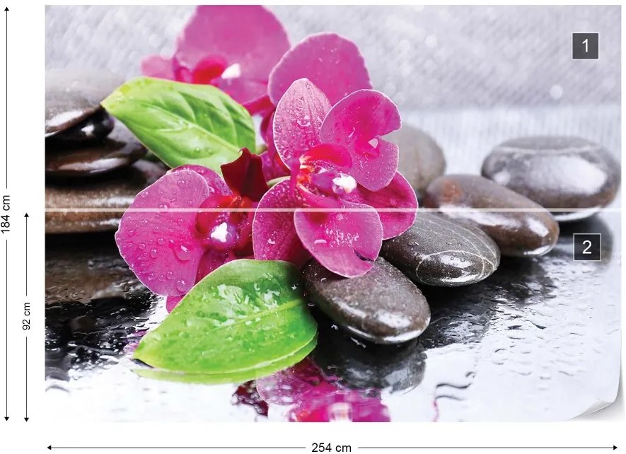 GLIX Fototapet - Pink Orchids Spa Pebbles Vliesová tapeta  - 254x184 cm