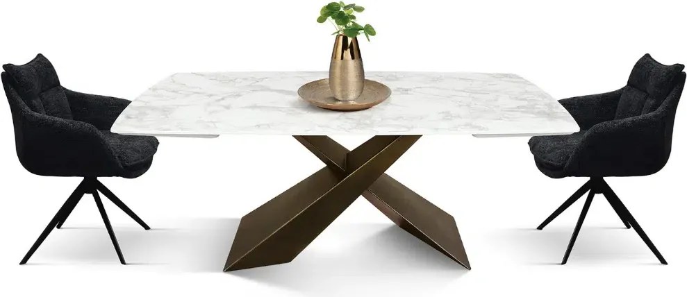 MIRABELLE -MASA BLAT ROTUNJIT CERAMICA ALB  EXTENSIBILA -PICIOR METALIC BRONZ  160 cm/90 cm