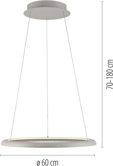 Schöner Wohnen QUILLO 15570-39-LED, lustră suspendată pe cablu, LED 36W, 230V, Ø60 cm, gri, compatibilă cu dimmer