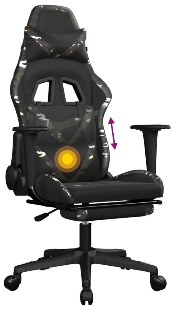 Scaun de gaming masaj suport picioare negru Camuflaj piele eco