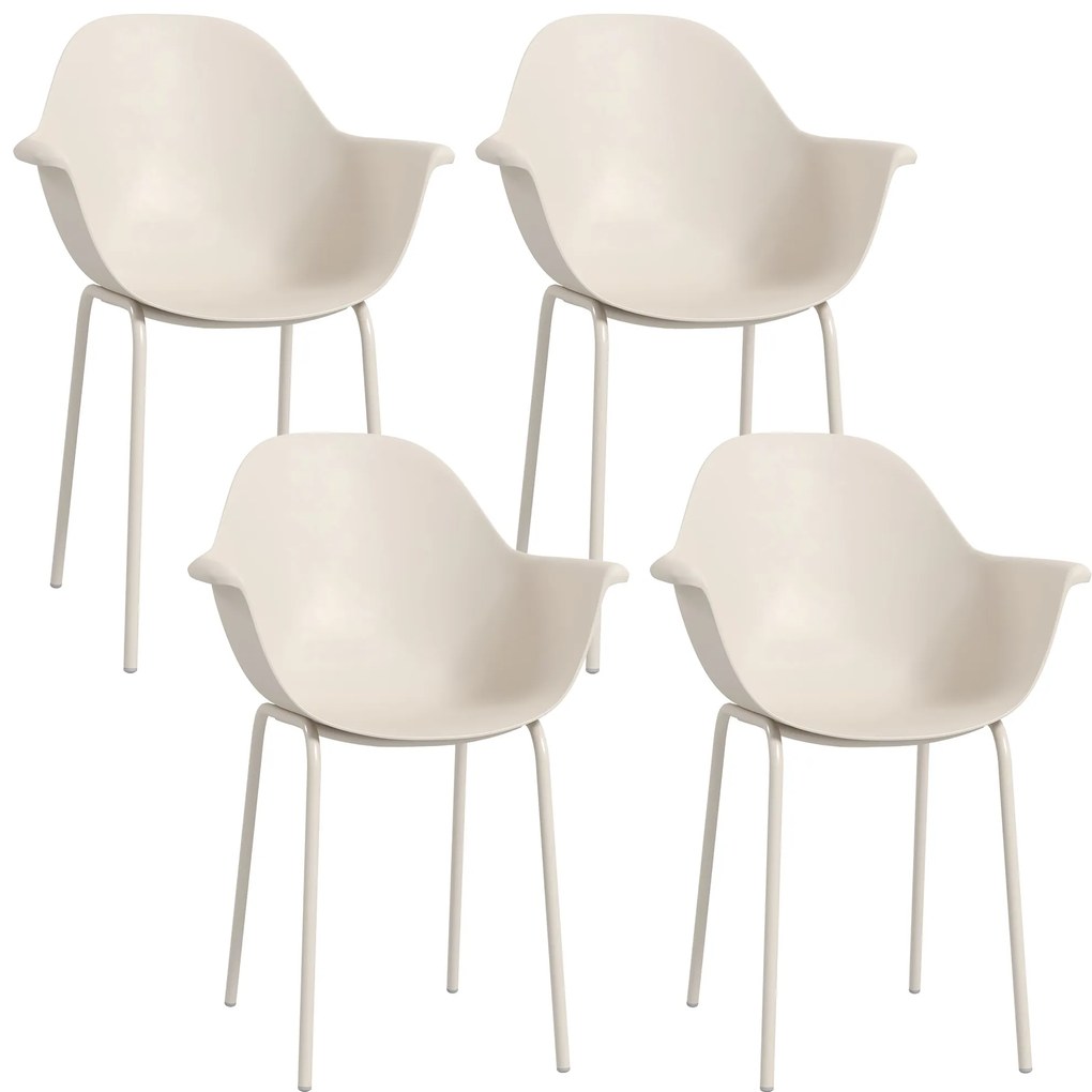 Outsunny Set de 4 Scaune de Grădină Gri, Stivuibile, cu Spătar Înalt și Cotieră, Cadru din Metal, Design Elegant pentru Exterior | Aosom Romania