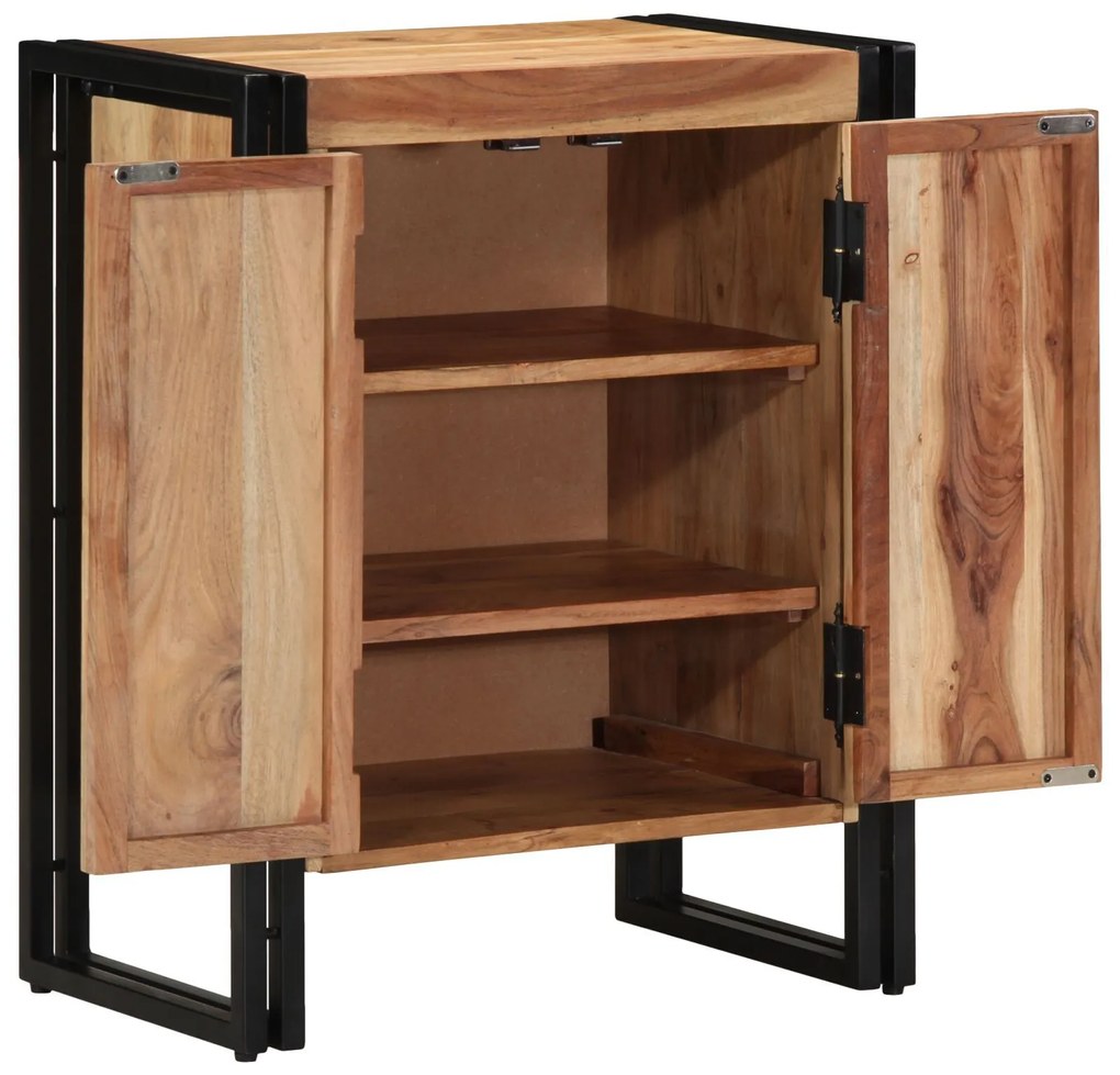 Birou pentru pantofi vidaXL Negru 30x30x40 cm din lemn masiv de acacia și oțel