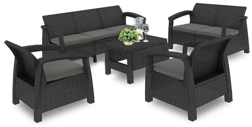 Set de mobilier de grădină Corfu max set, culoare grafit, cu perne gri deschis