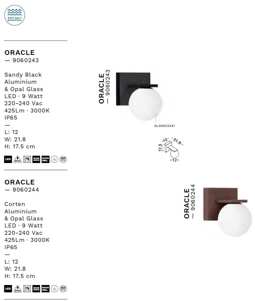 Aplica LED iluminat exterior modern IP65 ORACLE negru